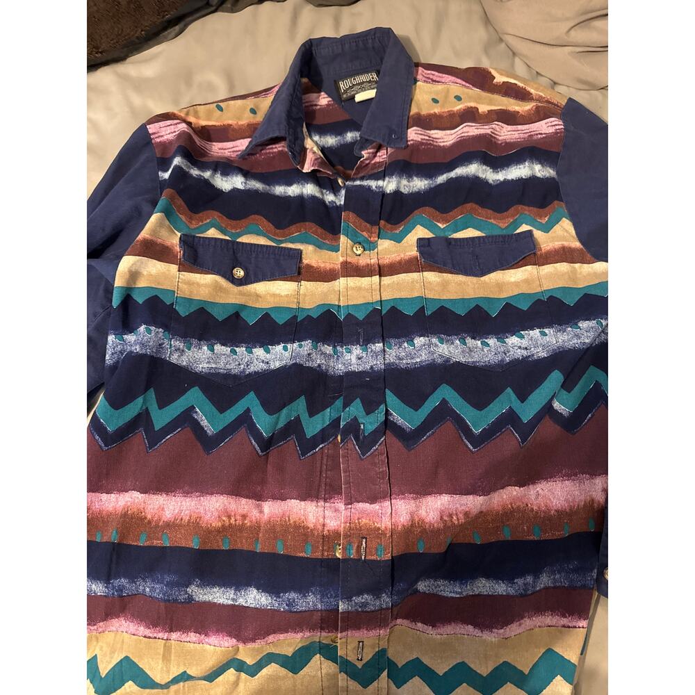 Vintage Western Shirt Mens MED Aztec Navajo Southwest Button‎ Up Cowboy Rodeo